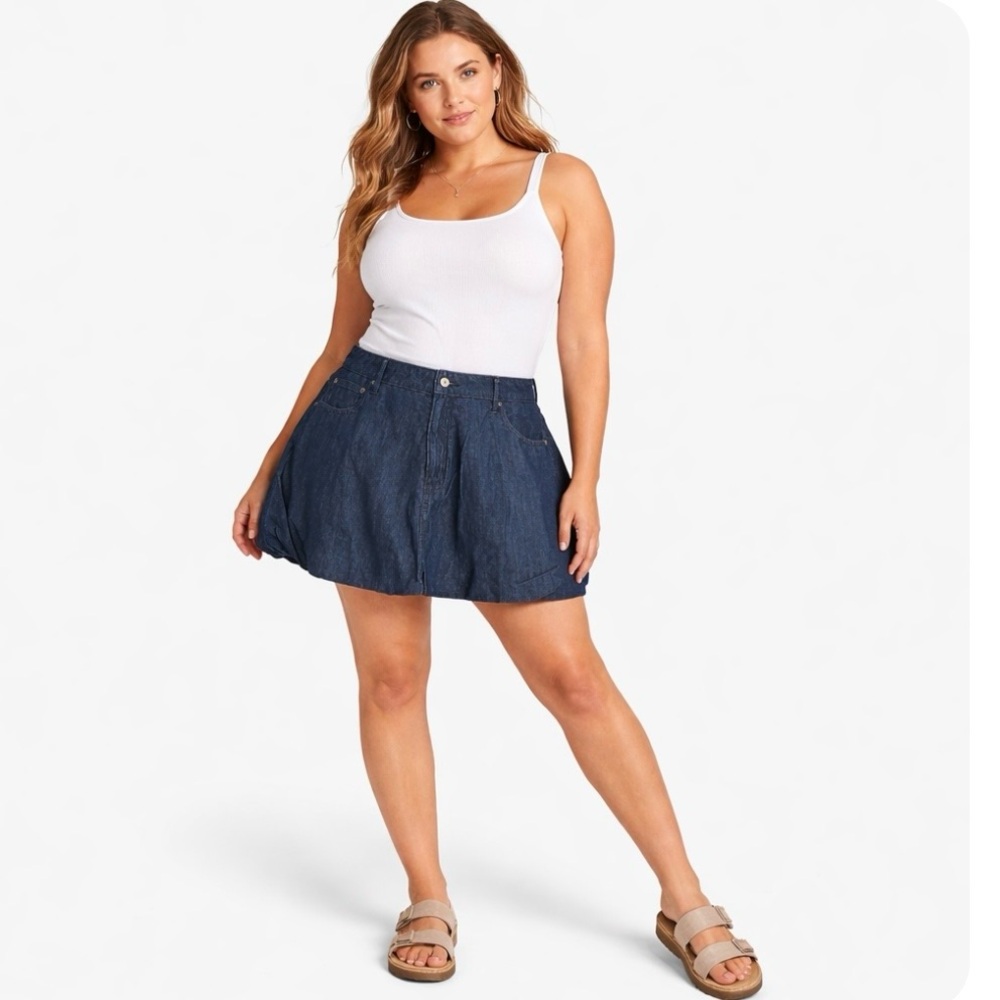 American Eagle Denim Bubble Skort Size 14 NWT Beach Shorts Cottagecore Resort